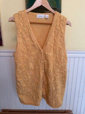 Cymbrion Floral Knit Button Front Sweater Vest Yellow vintage S